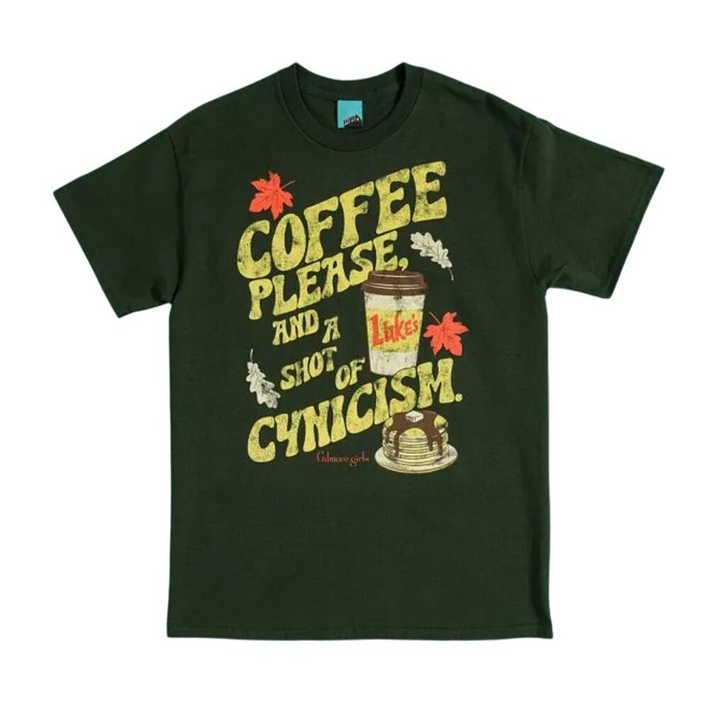 Gilmore Girls Unisex Adult Coffee Please And A Shot Of Cynicism T-Shirt / Green